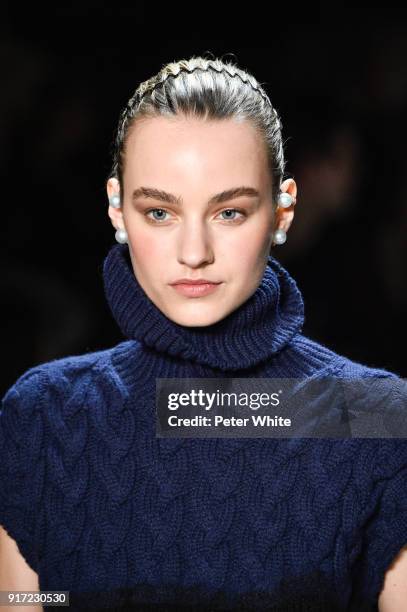 Maartje Verhoef walks the runway during the Prabal Gurung fashion show during New York Fashion Week at Gallery I at Spring Studios on February 11,...