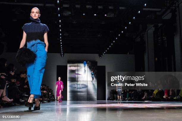 Maartje Verhoef walks the runway during the Prabal Gurung fashion show during New York Fashion Week at Gallery I at Spring Studios on February 11,...