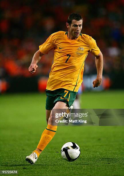 Brett Emerton of the Socceroos controls the ball during the International friendly football match between Australia and the Netherlands at Sydney...