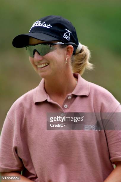 Karrie Webb laughs during her 30 May 2001 practice round for the US Women's Open at Pine Needles Lodge and Golf Club in Southern Pines, NC. Webb is...