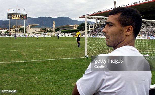 Brazilian soccer player Romario of Vasco de Gama watches his team from the sidelines in a qualifying match for the quarterfinals of the Copa...