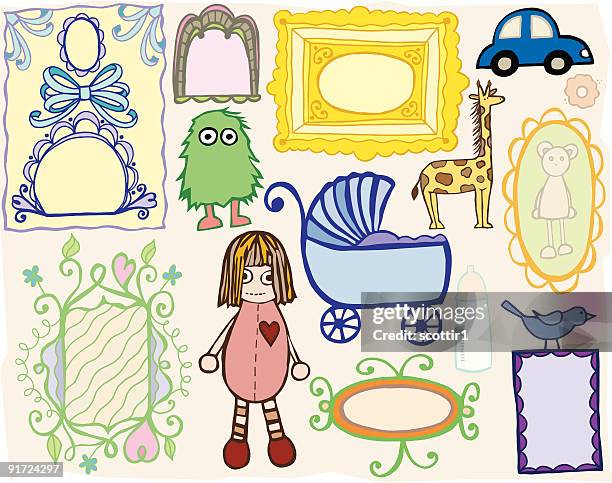 artsy toys and frames - model car stock illustrations