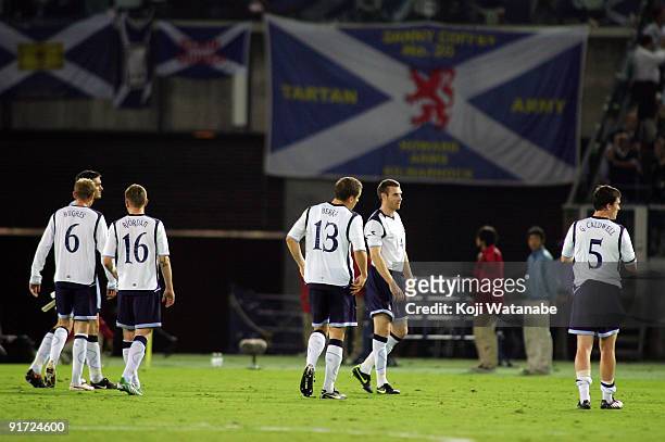Scotland team look dejected during Kirin Challenge Cup 2009 match between Japan and Scotland at Nissan Stadium on October 10, 2009 in Yokohama, Japan.