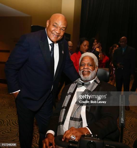 George Foreman and Earl Campbell attend the Houston Sports Awards on February 8, 2018 in Houston, Texas.