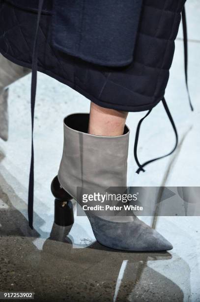 Model, shoe detail, walks the runway during the Prabal Gurung fashion show during New York Fashion Week at Gallery I at Spring Studios on February...