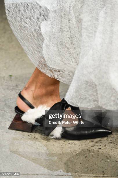 Model, shoe detail, walks the runway during the Prabal Gurung fashion show during New York Fashion Week at Gallery I at Spring Studios on February...