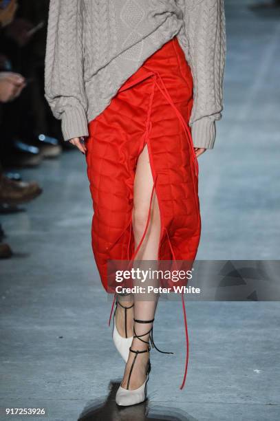 Model, fashion detail, walks the runway during the Prabal Gurung fashion show during New York Fashion Week at Gallery I at Spring Studios on February...