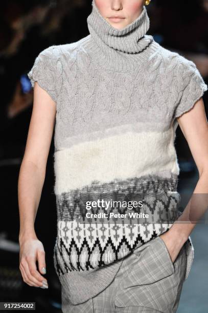 Model, fashion detail, walks the runway during the Prabal Gurung fashion show during New York Fashion Week at Gallery I at Spring Studios on February...