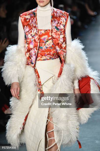 Model, fashion detail, walks the runway during the Prabal Gurung fashion show during New York Fashion Week at Gallery I at Spring Studios on February...