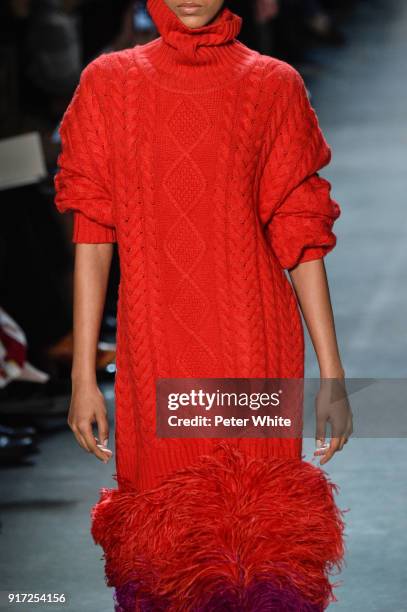 Model, fashion detail, walks the runway during the Prabal Gurung fashion show during New York Fashion Week at Gallery I at Spring Studios on February...