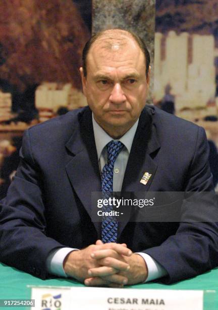 The Governor of Rio de Janeiro, Cesar Maia, gives a press conference in a hotel in Mexico City, 23 August 2002, where the General Assembly of the...