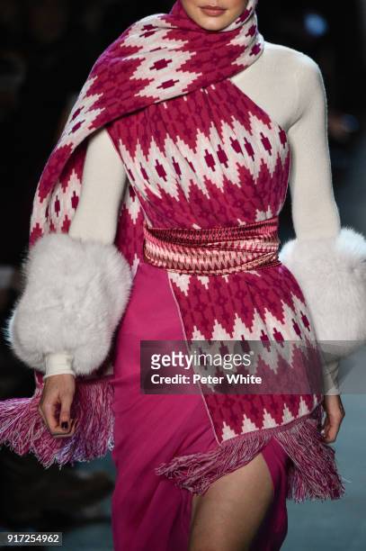 Model, fashion detail, walks the runway during the Prabal Gurung fashion show during New York Fashion Week at Gallery I at Spring Studios on February...