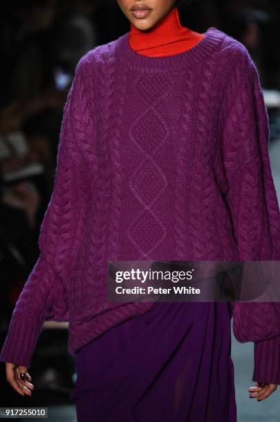 Model, fashion detail, walks the runway during the Prabal Gurung fashion show during New York Fashion Week at Gallery I at Spring Studios on February...