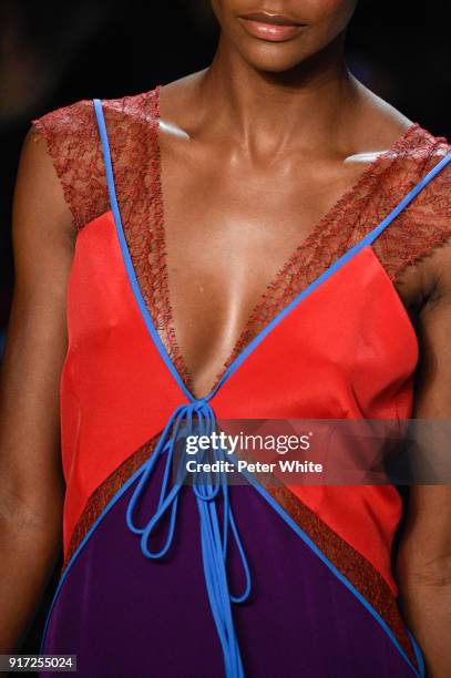 Model, fashion detail, walks the runway during the Prabal Gurung fashion show during New York Fashion Week at Gallery I at Spring Studios on February...