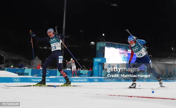 Anastasiya Kuzmina of Slovakia edges out Anais Bescond of France for the silver medal during the Women's Biathlon 10km Pursuit on day three of the...