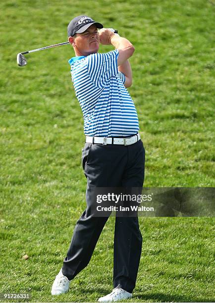 David Drysdale of Scotland shots during the 3rd Round of the Madrid Masters at Cantro Nacional De Golf on October 10, 2009 in Madrid, Spain.