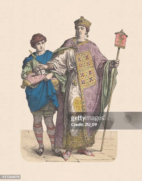 拜占庭皇帝和頁, 手繪木雕, 出版的 c. 1880 - king royal person 幅插畫檔、美工圖案、卡通及圖標