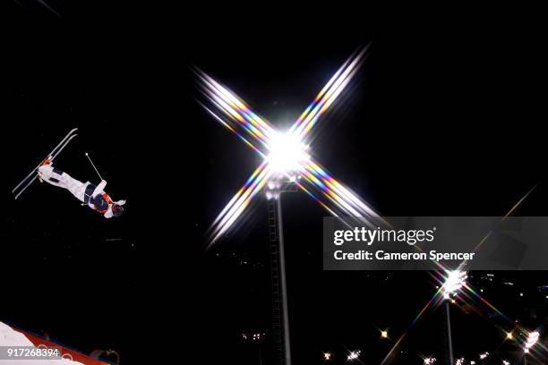 Bradley Wilson of the United States warms up ahead of the Freestyle Skiing Men's Moguls Final on day three of the PyeongChang 2018 Winter Olympic...