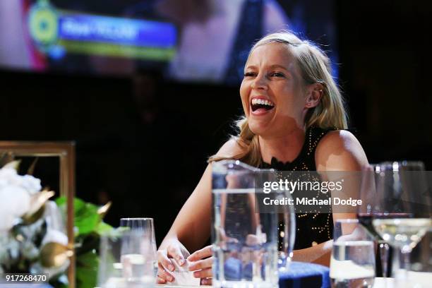 Meg Lanning reacts at the 2018 Allan Border Medal at Crown Palladium on February 12, 2018 in Melbourne, Australia.