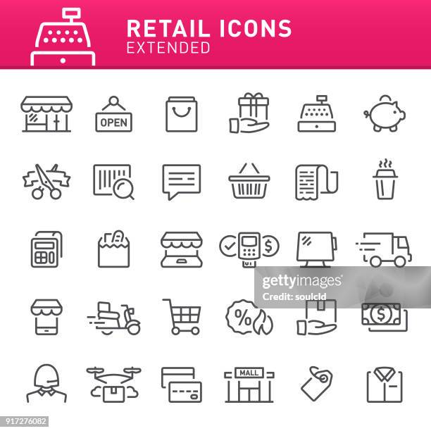 stockillustraties, clipart, cartoons en iconen met retail pictogrammen - winkelcentrum