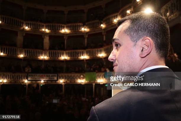Leader of the anti-establishment Five Star Movement , Luigi Di Maio attends a rally at the Sannazzaro Theatre in Naples, on February 12, 2018 ahead...