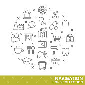 Collection of navigation thin line icons