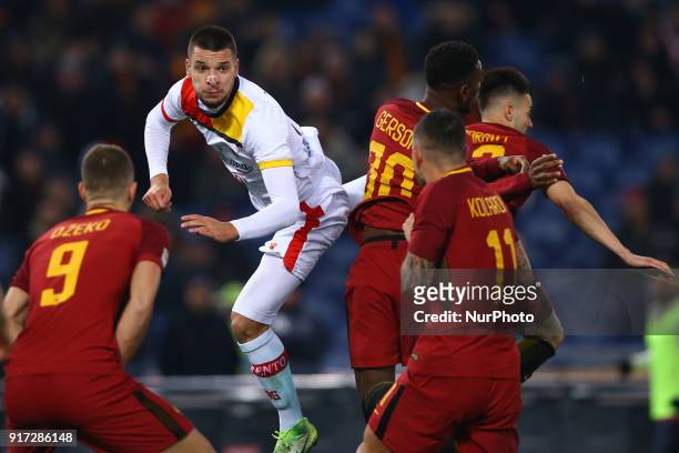 Berat Djimitsi of Benevento during the serie A match between AS Roma and Benevento Calcio at Stadio Olimpico on February 11, 2018 in Rome, Italy.