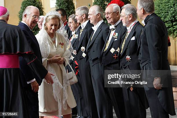 King Albert II and Queen Paola of Belgium arrive at the Vatican for a meeting with Pope Benedict XVI on October 10, 2009 in Vatican City, Vatican.