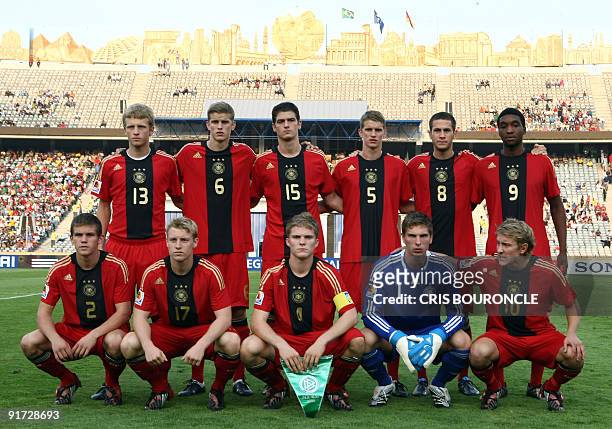 Germany's U-20 team pose for a picture moments before their FIFA Under-20 World Cup quarterfinal football match against Brazil in Cairo on October...