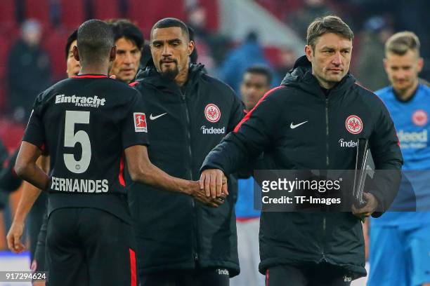 Gelson Fernandes of Frankfurt, Kevin-Prince Boateng of Frankfurt and Assistant coach Robert Kovac of Frankfurt look dejected after the Bundesliga...