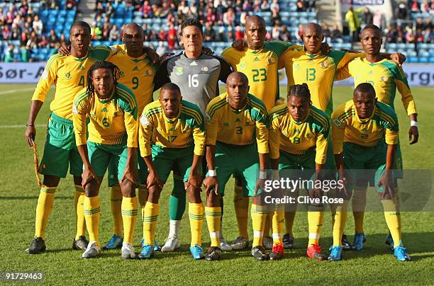 The South African team pose prior to the International friendly match between Norway and South Africa at the Ullevaal Stadion on October 10, 2009 in...