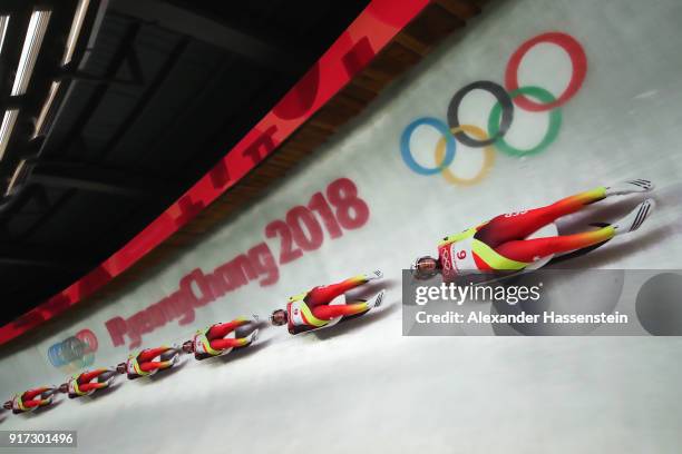 Natalie Geisenberger of Germany slides during the Women's Singles Luge run 2 at Olympic Sliding Centre on February 12, 2018 in Pyeongchang-gun, South...