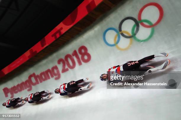 Summer Britcher of the United States slides during the Women's Singles Luge run 2 at Olympic Sliding Centre on February 12, 2018 in Pyeongchang-gun,...