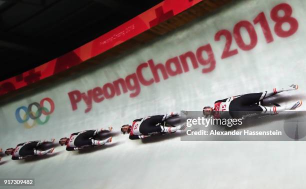 Madeleine Egle of Austria slides during the Women's Singles Luge run 2 at Olympic Sliding Centre on February 12, 2018 in Pyeongchang-gun, South Korea.