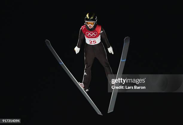 Juliane Seyfarth of Germany makes a jump during the Ladies' Normal Hill Individual Ski Jumping Final on day three of the PyeongChang 2018 Winter...