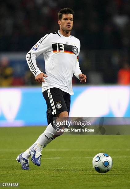 Michael Ballack of Germany runs with the ball during the FIFA 2010 World Cup Group 4 Qualifier match between Russia and Germany at the Luzhniki...