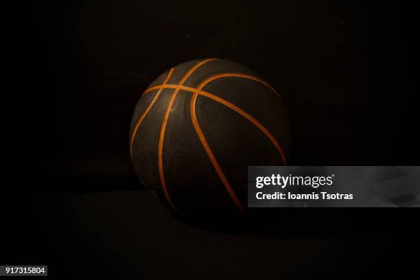 close-up of basketball against black background - basketball close up ストックフォトと画像