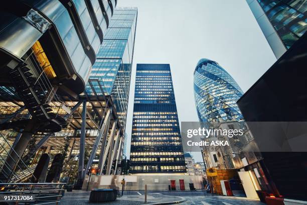 modern office buildings in london, uk - lloyds of london stock pictures, royalty-free photos & images