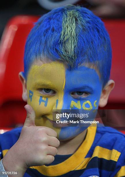 Young Leeds Rhinos' fan gives the thumbs up during the Engage Super League Grand Final between Leeds Rhinos and St Helens at Old Trafford on October...