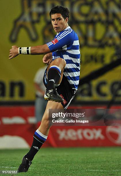 Matthew To'omua of Western Province kicks for touch during the Absa Currie Cup match between Xerox Lions and Western Province from Coca-Cola Park on...