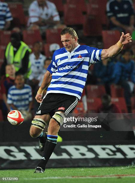 Andries Bekker of Western Province with a monster kick upfield during the Absa Currie Cup match between Xerox Lions and Western Province from...