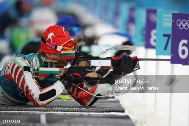 Krasimir Anev of Bulgaria shoots during the Men's Biathlon 12.5km Pursuit on day three of the PyeongChang 2018 Winter Olympic Games at Alpensia...