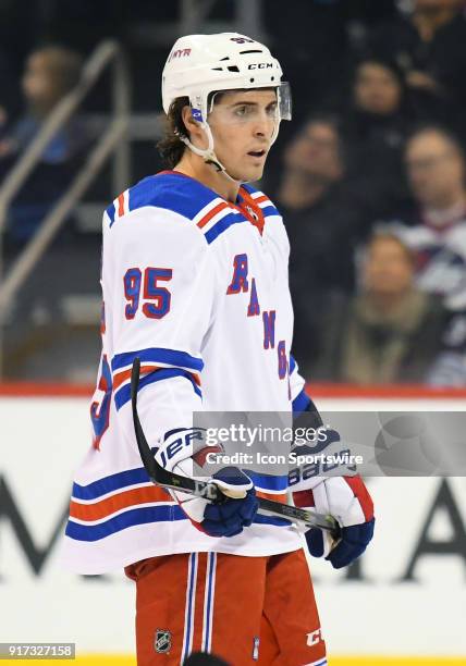 New York Rangers Right Wing Vinni Lettieri looks on during a NHL game between the Winnipeg Jets and New York Rangers on February 11, 2018 at Bell MTS...