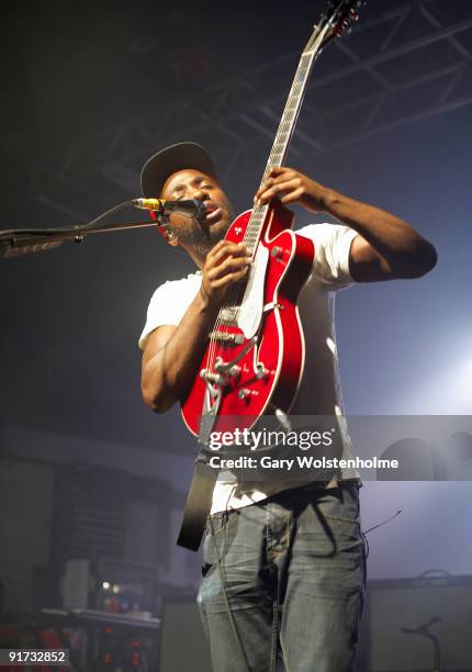 Kele Okereke of Bloc Party performs on stage at the Academy on October 10, 2009 in Sheffield, England.