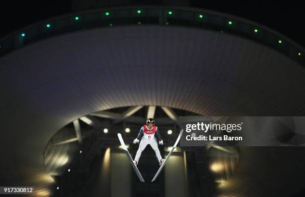 Mikhail Nazarov of Olympic Athlete from Russia makes a jump during the Ski Jumping - Men's Normal Hill Individual Final on day one of the PyeongChang...