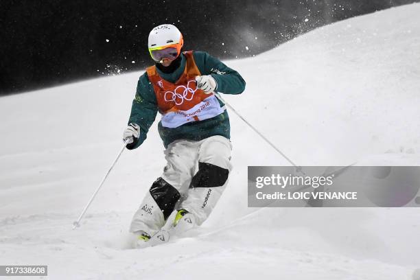 Australia's Matt Graham competes to place second of the men's moguls final during the Pyeongchang 2018 Winter Olympic Games at the Phoenix Park in...