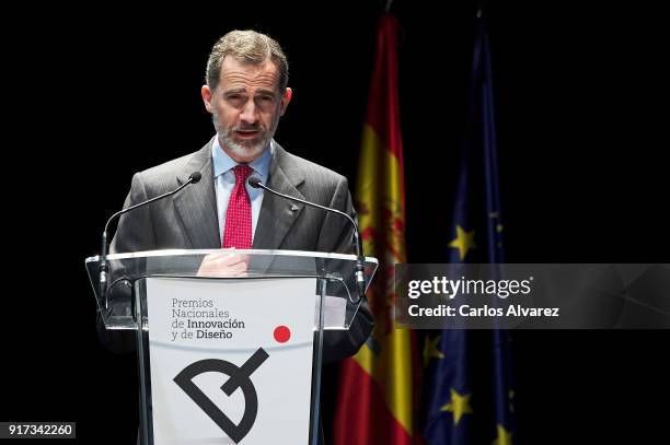 King Felipe VI of Spain attends the 'Innovation and Design' awards 2017 at El Bosque Theater on February 12, 2018 in Mostoles, Spain.