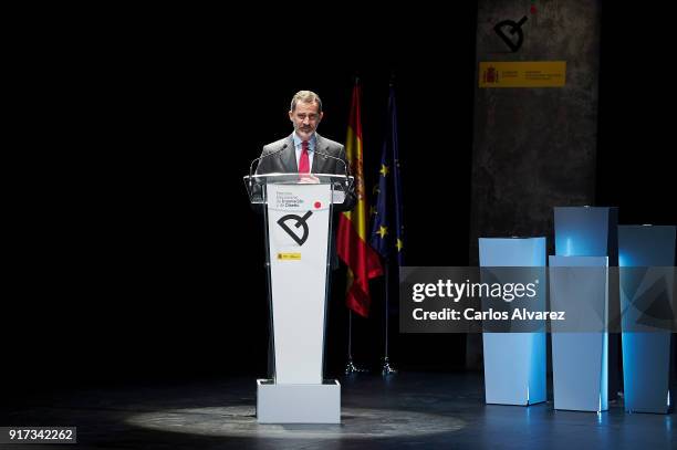 King Felipe VI of Spain attends the 'Innovation and Design' awards 2017 at El Bosque Theater on February 12, 2018 in Mostoles, Spain.