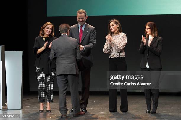 King Felipe VI of Spain and Queen Letizia of Spain attend the 'Innovation and Design' awards 2017 at El Bosque Theater on February 12, 2018 in...