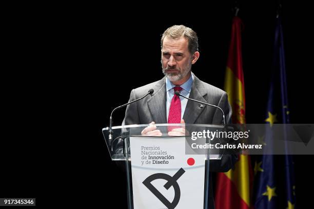 King Felipe VI of Spain attends the 'Innovation and Design' awards 2017 at El Bosque Theater on February 12, 2018 in Mostoles, Spain.